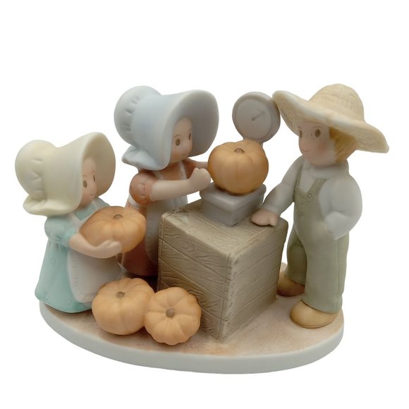 Home Interiors Homco Circle Of Friends Figurine Pumpkin Time Masterpiece Farmers - Picture 1 of 11